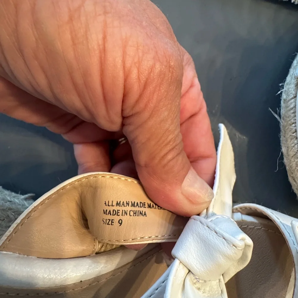 Restricted White Knotted Espadrille Wedge Slides